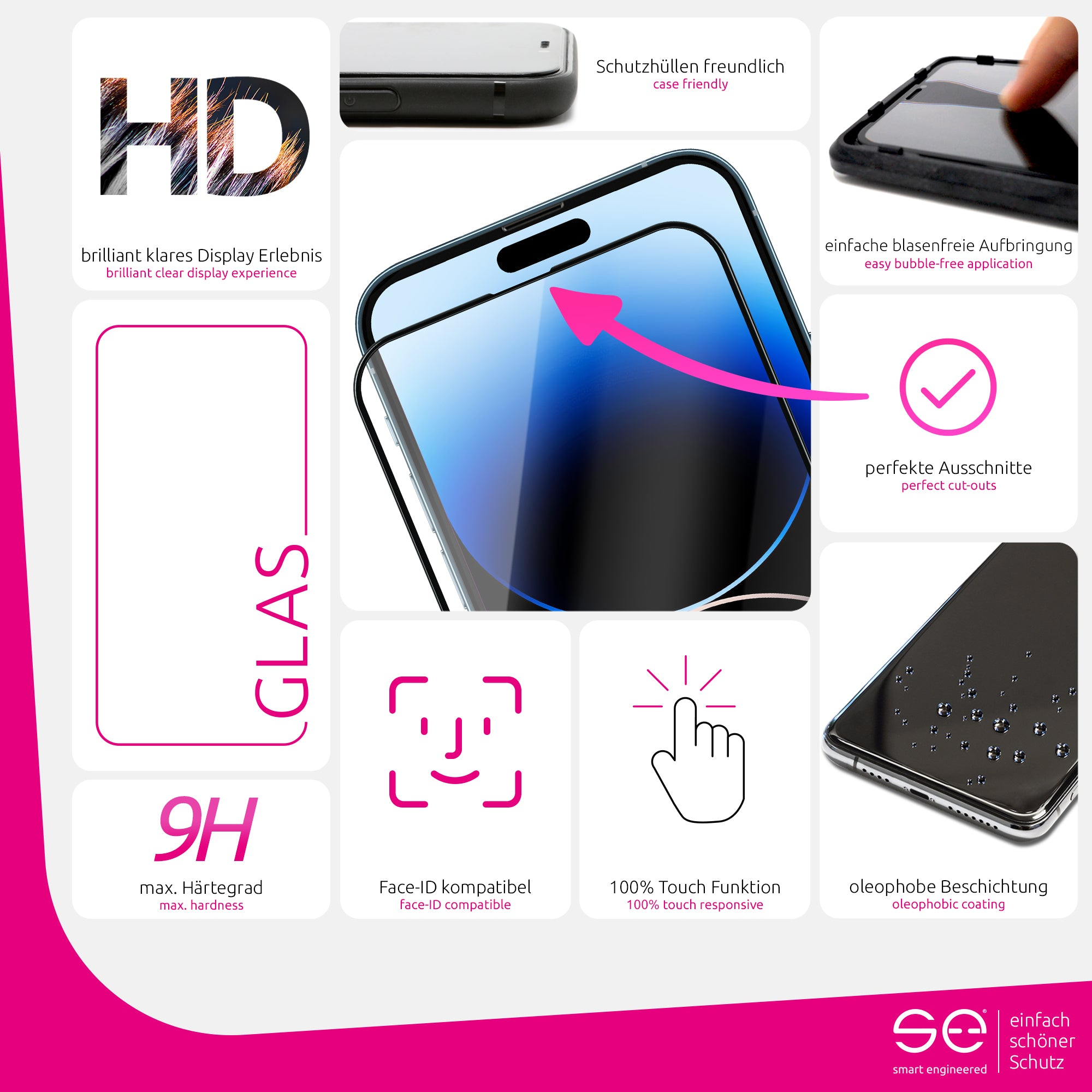 SMART ENGINEERED 2x Apple Schutzglas(für 14 Pro Max) se® iPhone