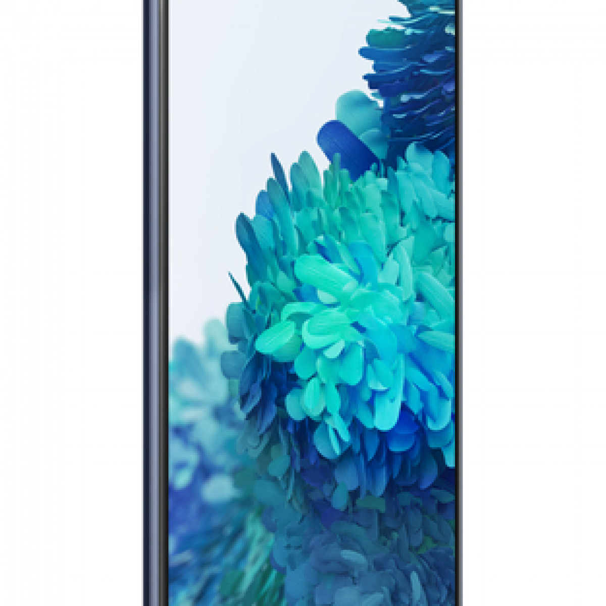 Smartfon, zbliżenie, z niebiesko-białą abstrakcyjną tapetą kwiatową.