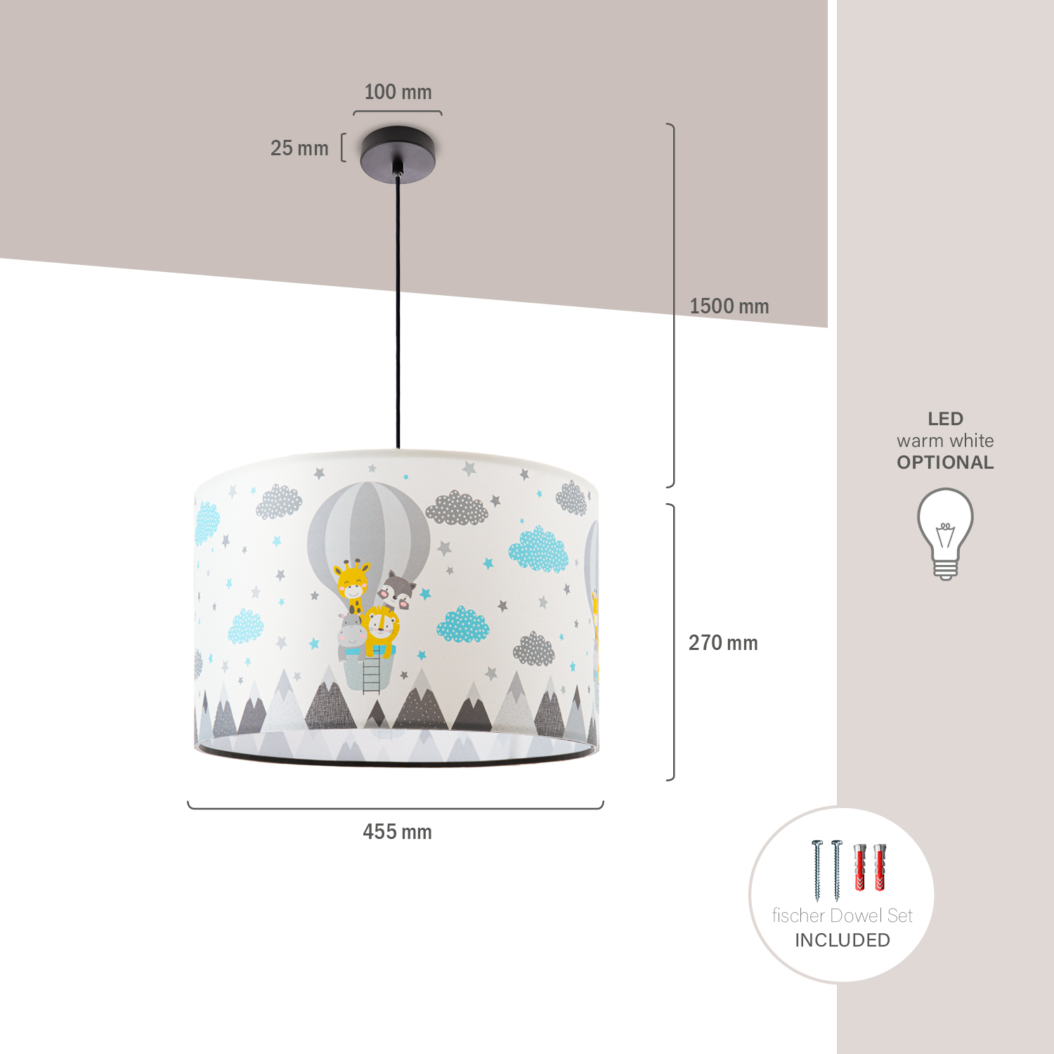 Heißluftballoon-Design HUGO HOME PACO Pendelleuchte