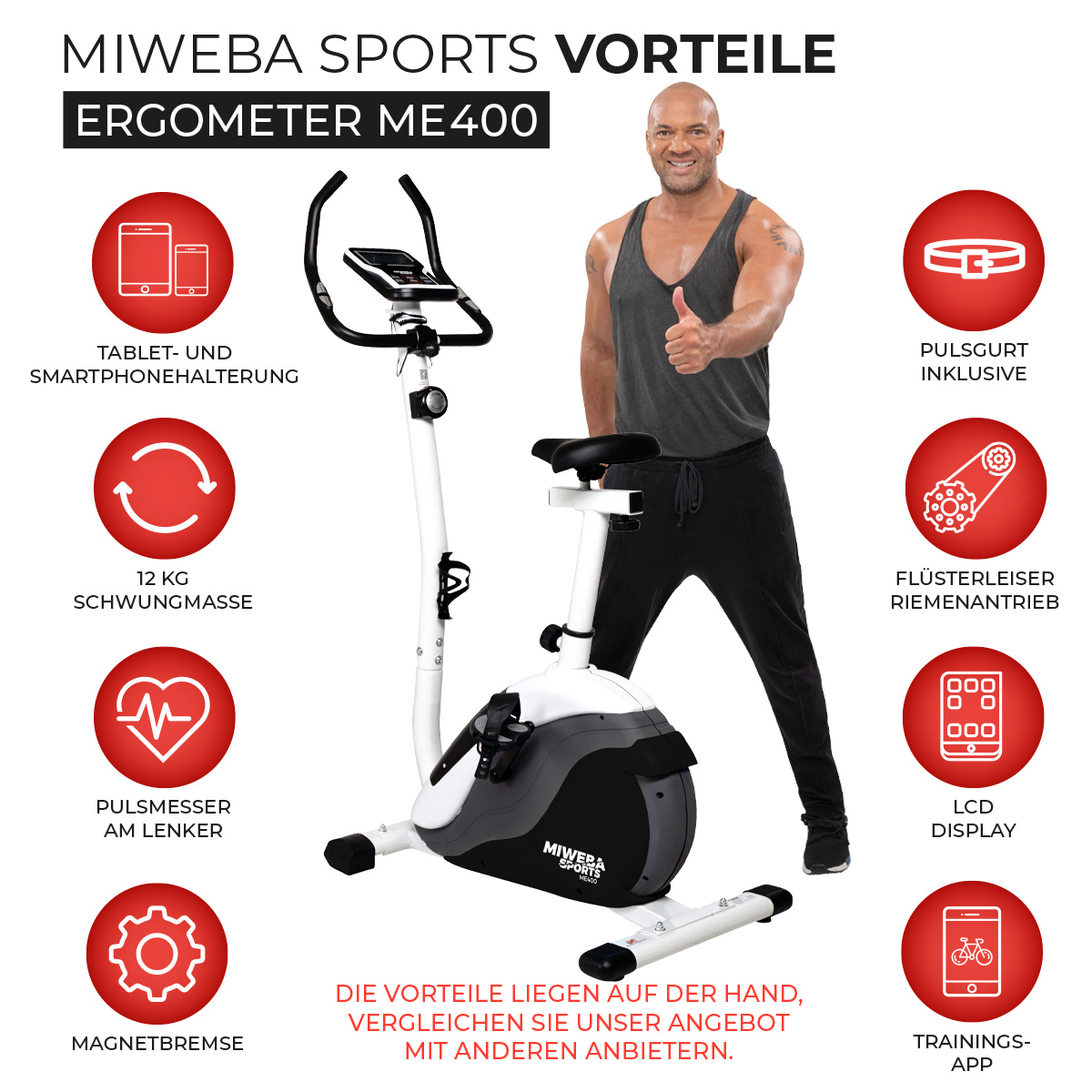 weiß SPORTS schwarz Heimtrainer Ergometer, MIWEBA ME400