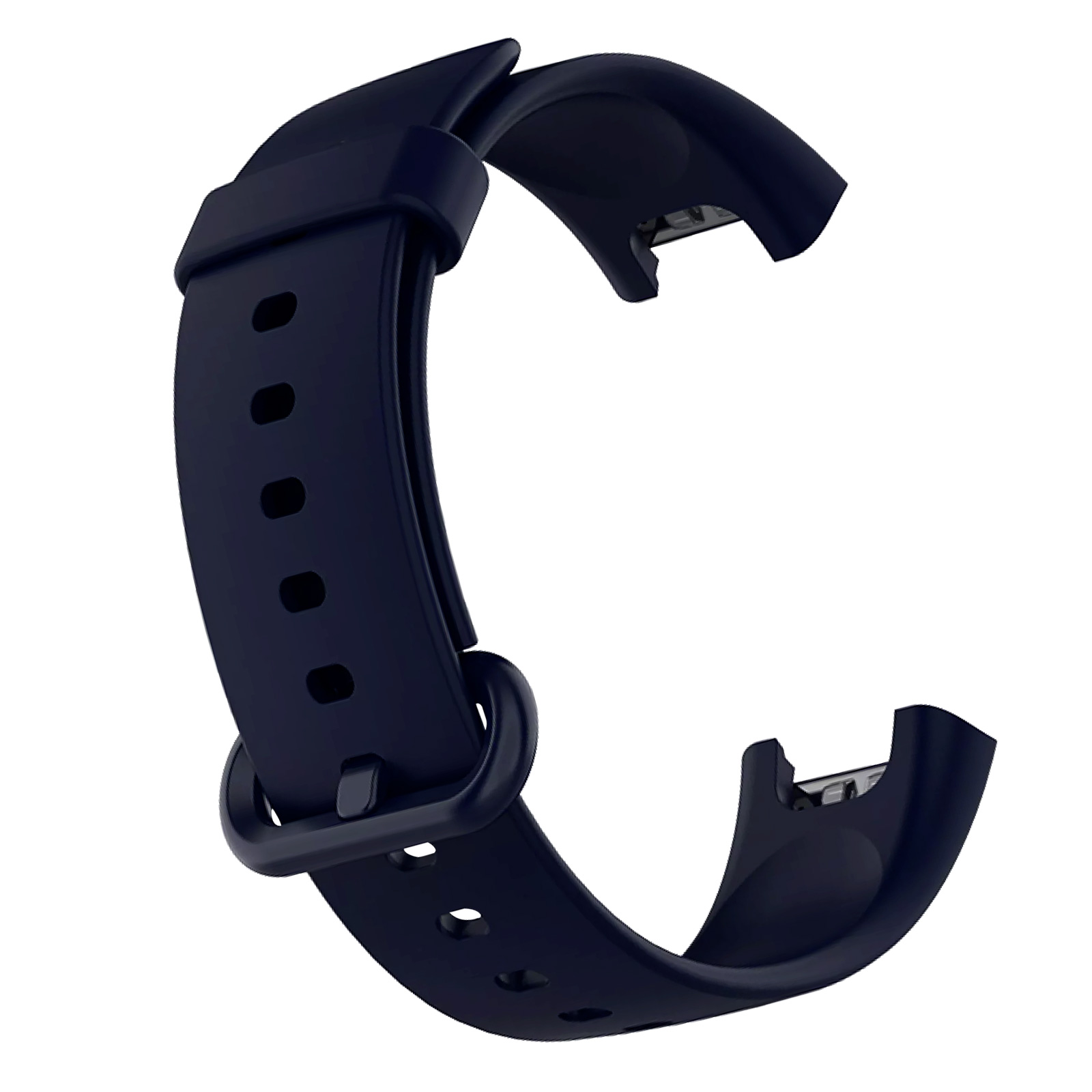 Correa de reloj azul oscuro. La correa es curva y tiene una hebilla. Diseño simple y moderno.