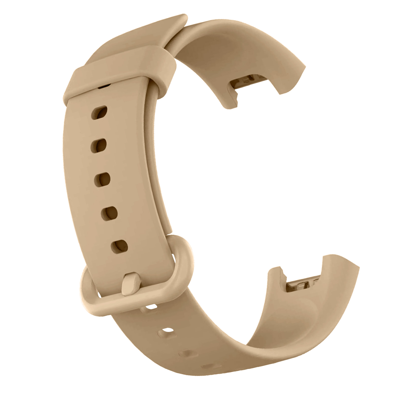 Correa de reloj beige. La correa es simple, con hebilla. El fondo es blanco.