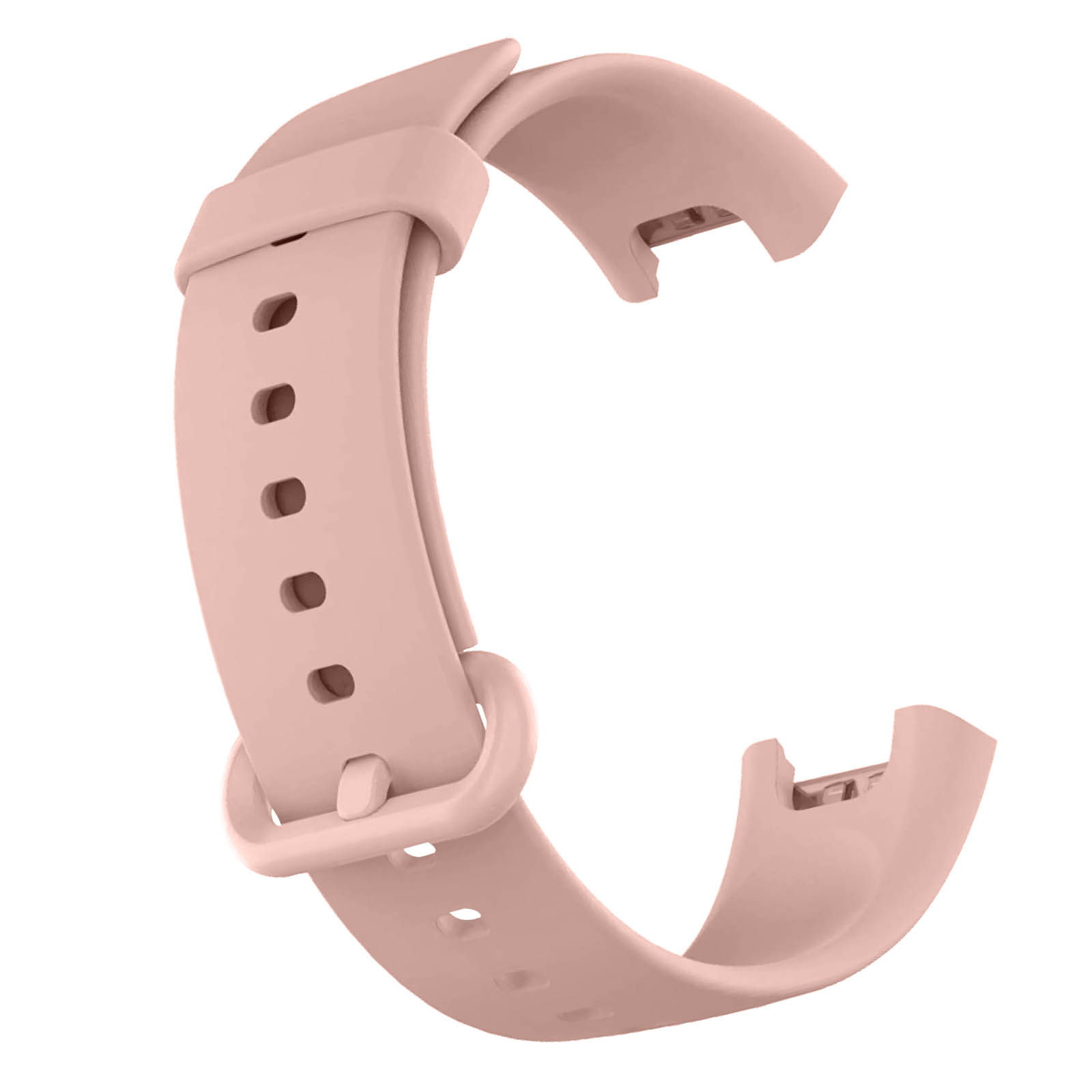 Correa de reloj rosa, diseño curvo. Un lado tiene hebilla para fijar.