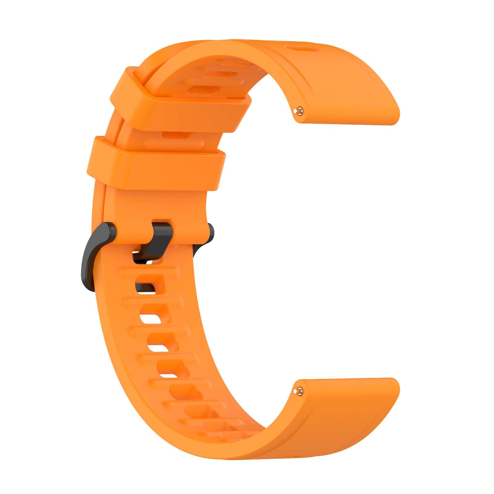 Correa de reloj naranja con cierre negro. En forma de C.