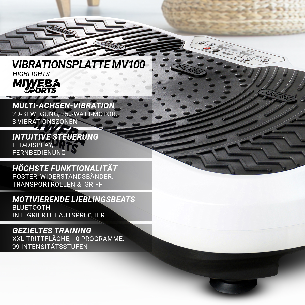 MV100 Vibrationsplatte, MIWEBA weiß 2D SPORTS