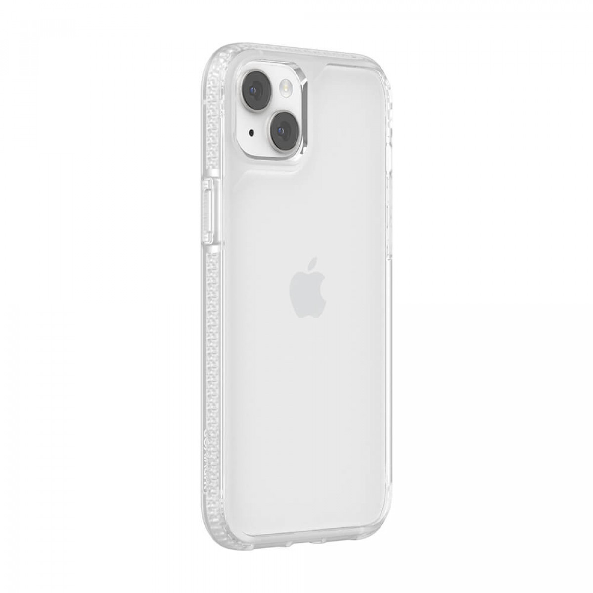 Eine klare iPhone-Hülle mit dem Apple-Logo wird gezeigt, die das Design des Telefons zeigt.