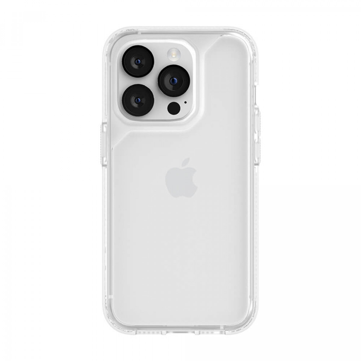 Ein iPhone in einer schwarzen Hülle, mit einer Kerbe oben und rosa Hintergrund.