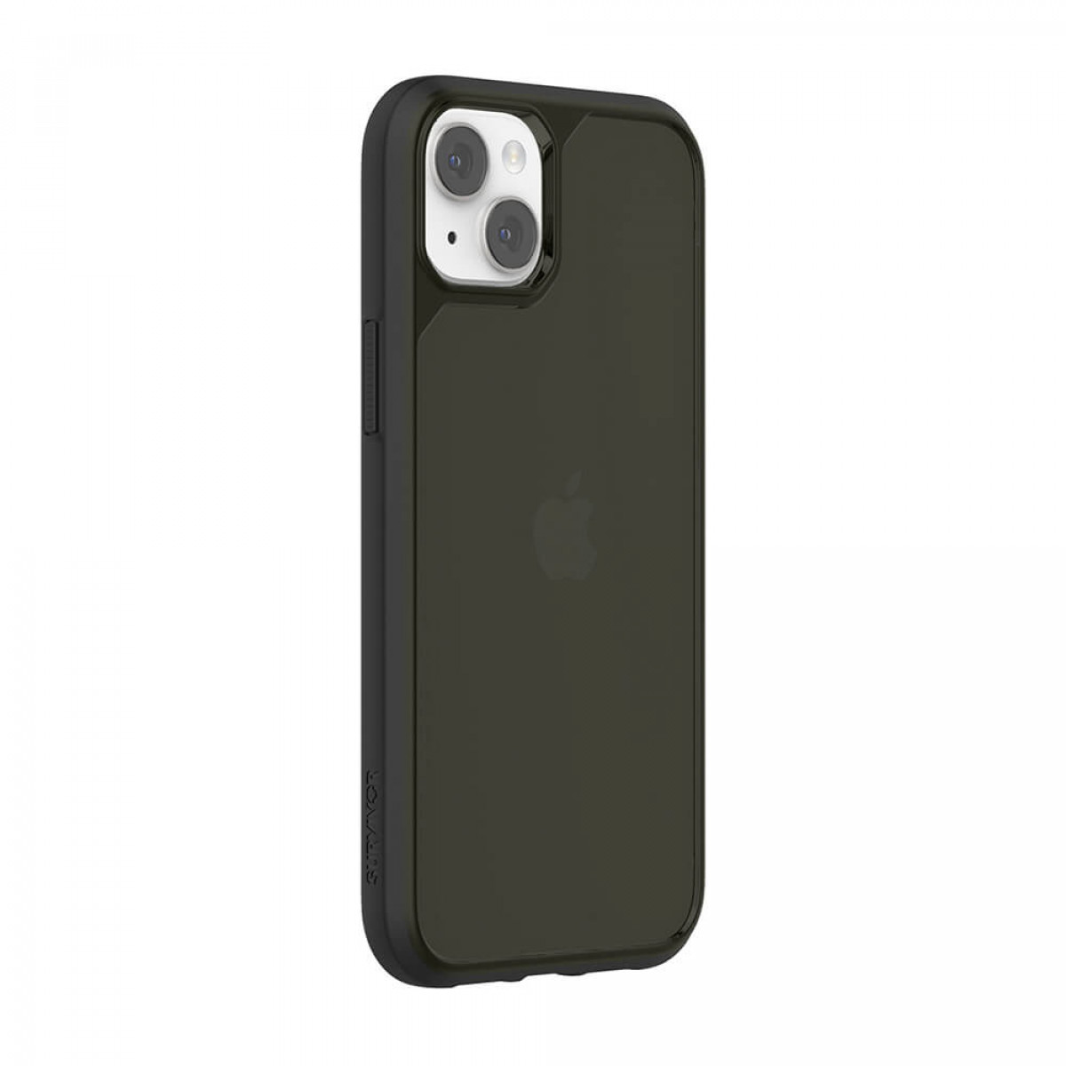 Eine schwarze iPhone-Hülle mit Kameraausbuchtung. Sie ist schwarz mit einer dunkelgrünen Rückseite, auf weißem Hintergrund.