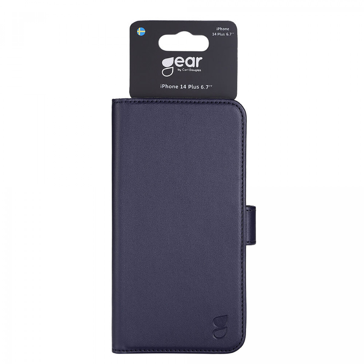 Eine marineblaue Handyhülle mit schwarzer Karte und dem 'gear'-Logo, für ein iPhone geeignet.