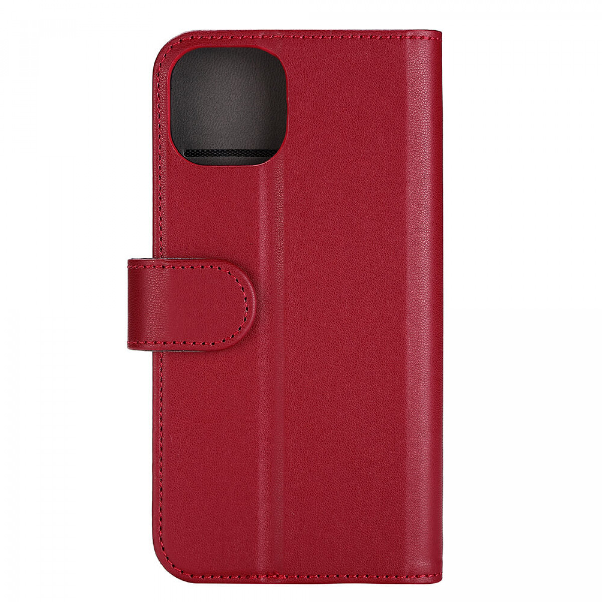 Eine rote Leder-Handyhülle mit Magnetverschluss.