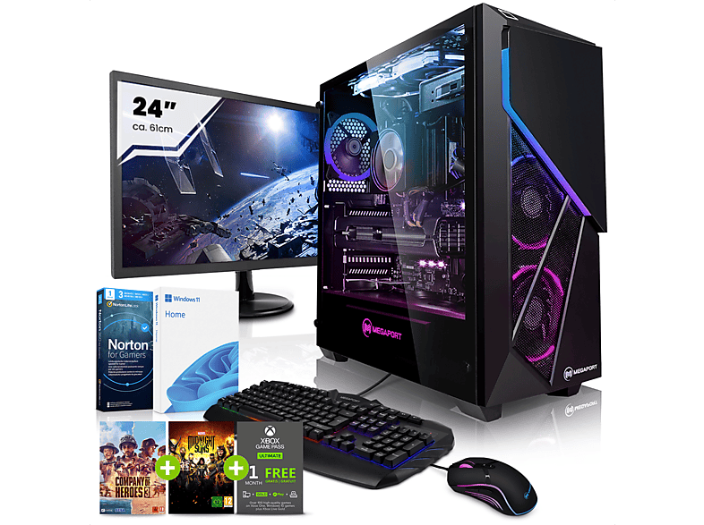 MEGAPORT Gaming Komplett Set PC Striker AMD Ryzen 7 5700X, Gaming PC mit Ryzen™ 7 Prozessor, 16