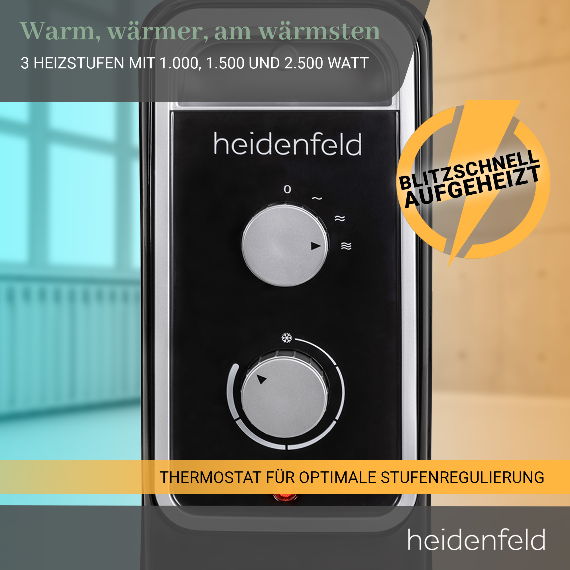 HEIDENFELD Heidenfeld Ölradiator ÖR100, Thermostat, 1000-2500 stufenweise Watt) Regulierung (2500 Watt, Ölradiator