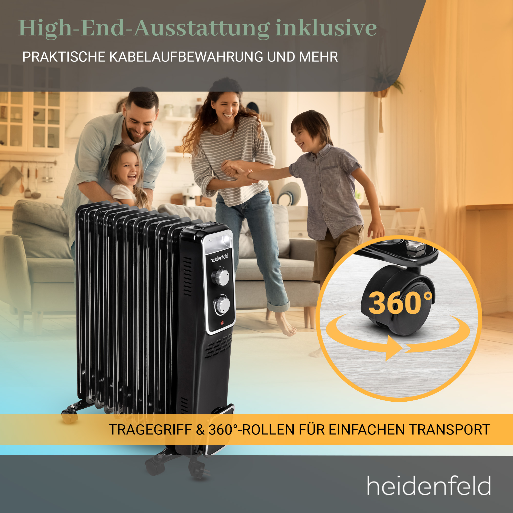 HEIDENFELD Heidenfeld Ölradiator ÖR100, Thermostat, stufenweise Watt) (2500 Watt, 1000-2500 Regulierung Ölradiator