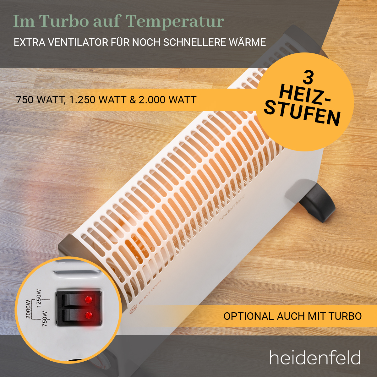 HEIDENFELD (2000 Watt, Heizlüfter HL200 Raumgröße: Turbo m²) ohne 25