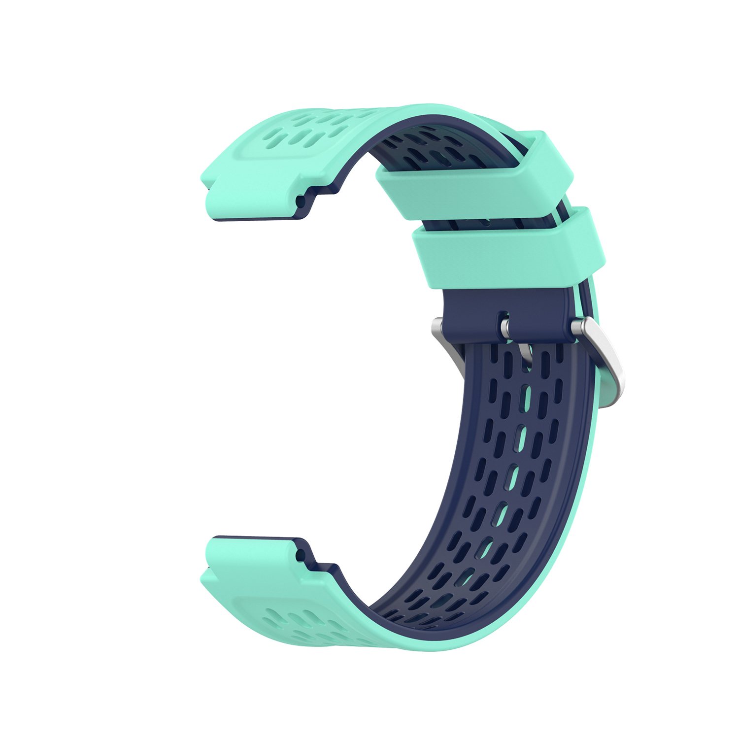 C-förmiges Uhrenarmband. Blaue und mintfarbene Farben. Weißer Hintergrund.