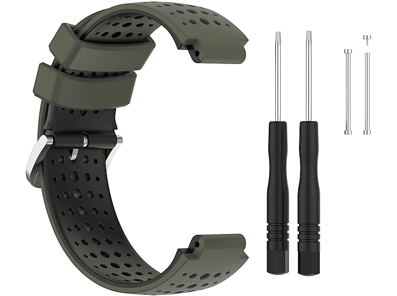 INF Uhrenarmband Silikon, Ersatzarmband, Garmin, Forerunner 220, Armeegrün/Schwarz