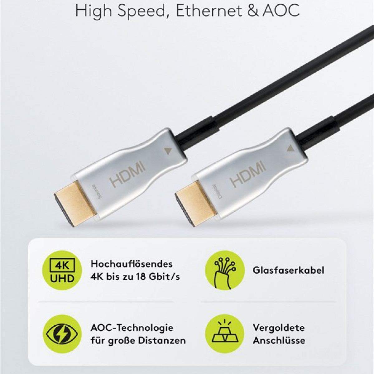 GOOBAY Optisches Hybrid Kabel High-Speed-HDMI™-Kabel HDMI (AOC) Ethernet mit