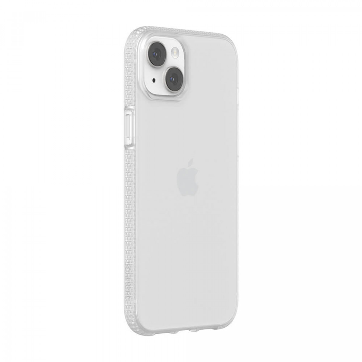 Transparente Schutzhülle für das Telefon mit Aussparung für das Apple-Logo, zeigt die Rückseite.