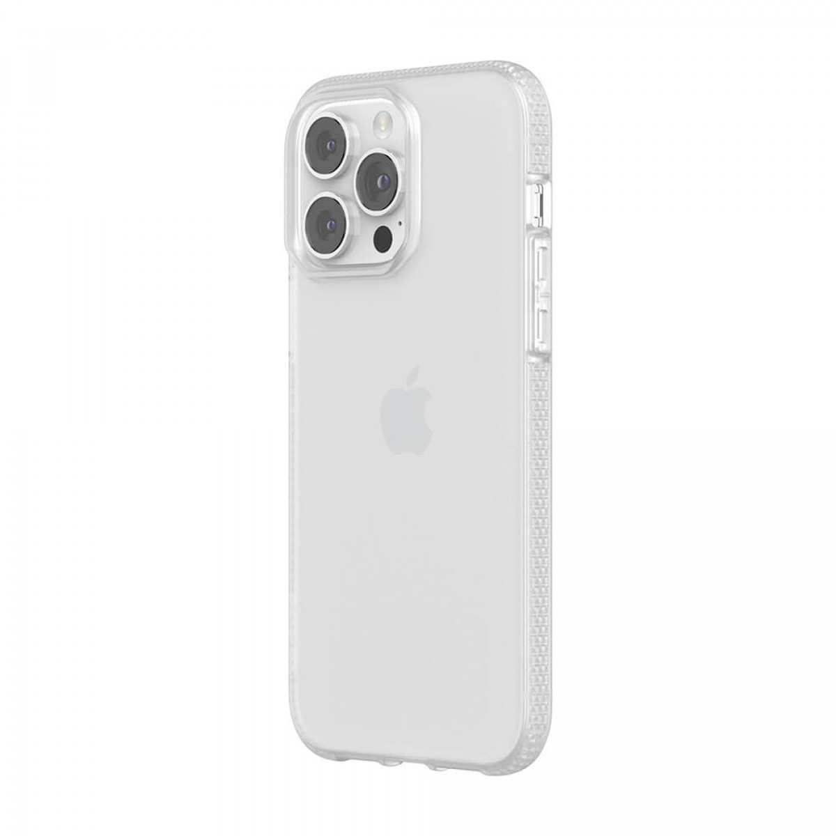 Eine transparente iPhone-Hülle, die das Apple-Logo zeigt. Die Hülle hat einen strukturierten Rand.