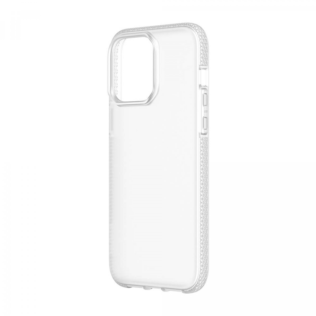 Transparente Handyhülle. Die Hülle hat einen Kameraausschnitt, Seitentasten und ein transparentes Design.