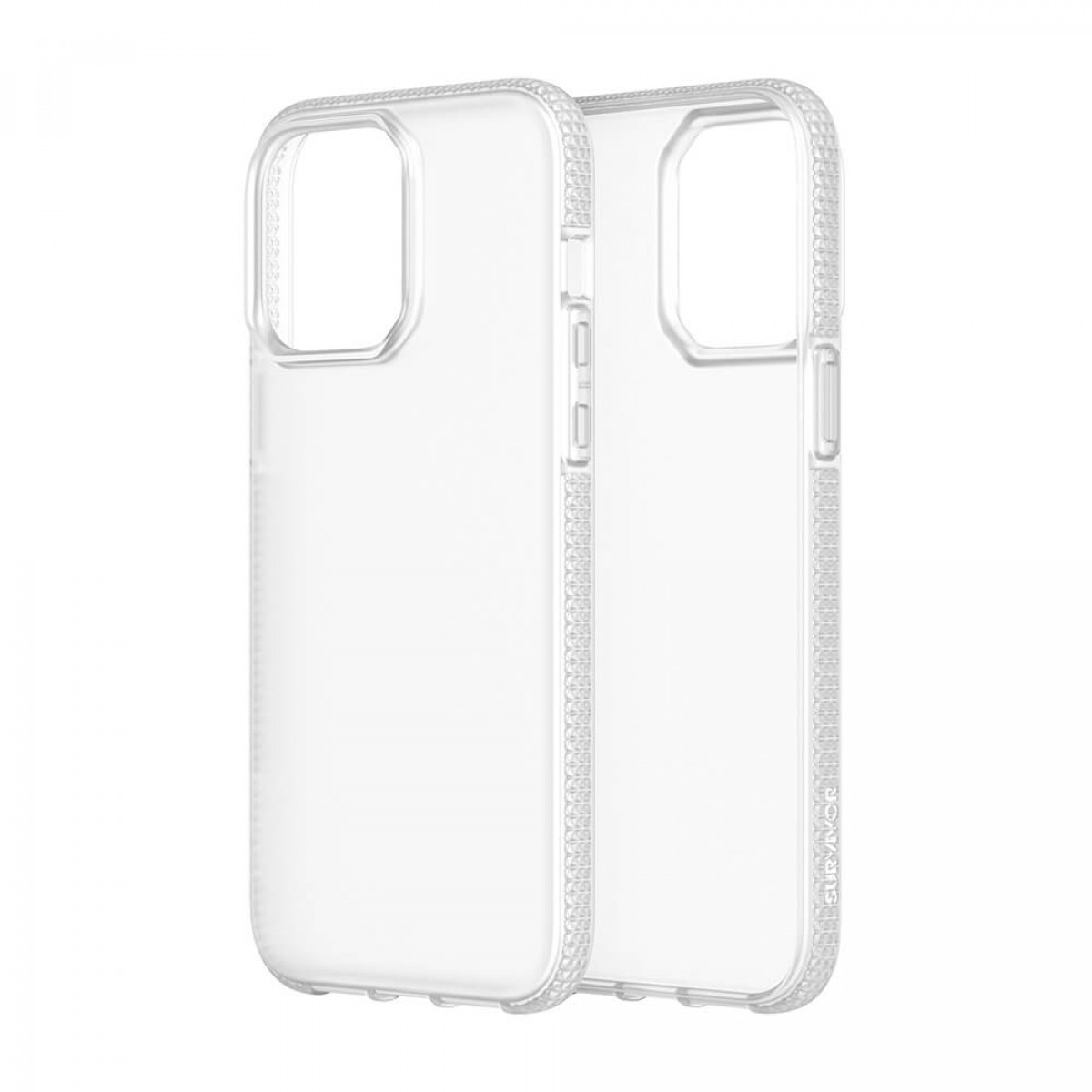Zwei transparente Handyhüllen, transparentes Design. Weißer Hintergrund.
