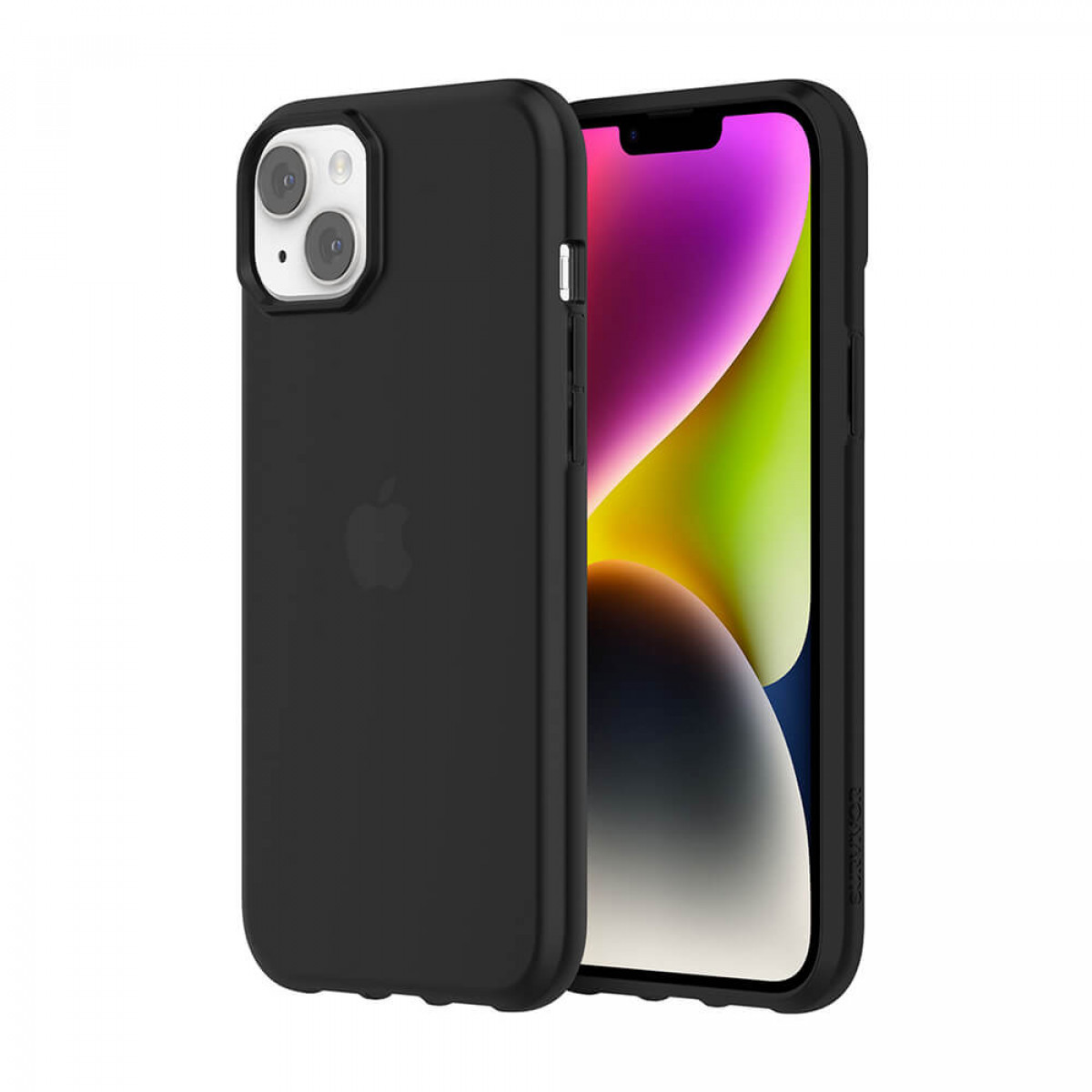 Schwarze iPhone-Hülle mit schwarzem iPhone. Der Bildschirm ist sichtbar, zeigt ein Bild.