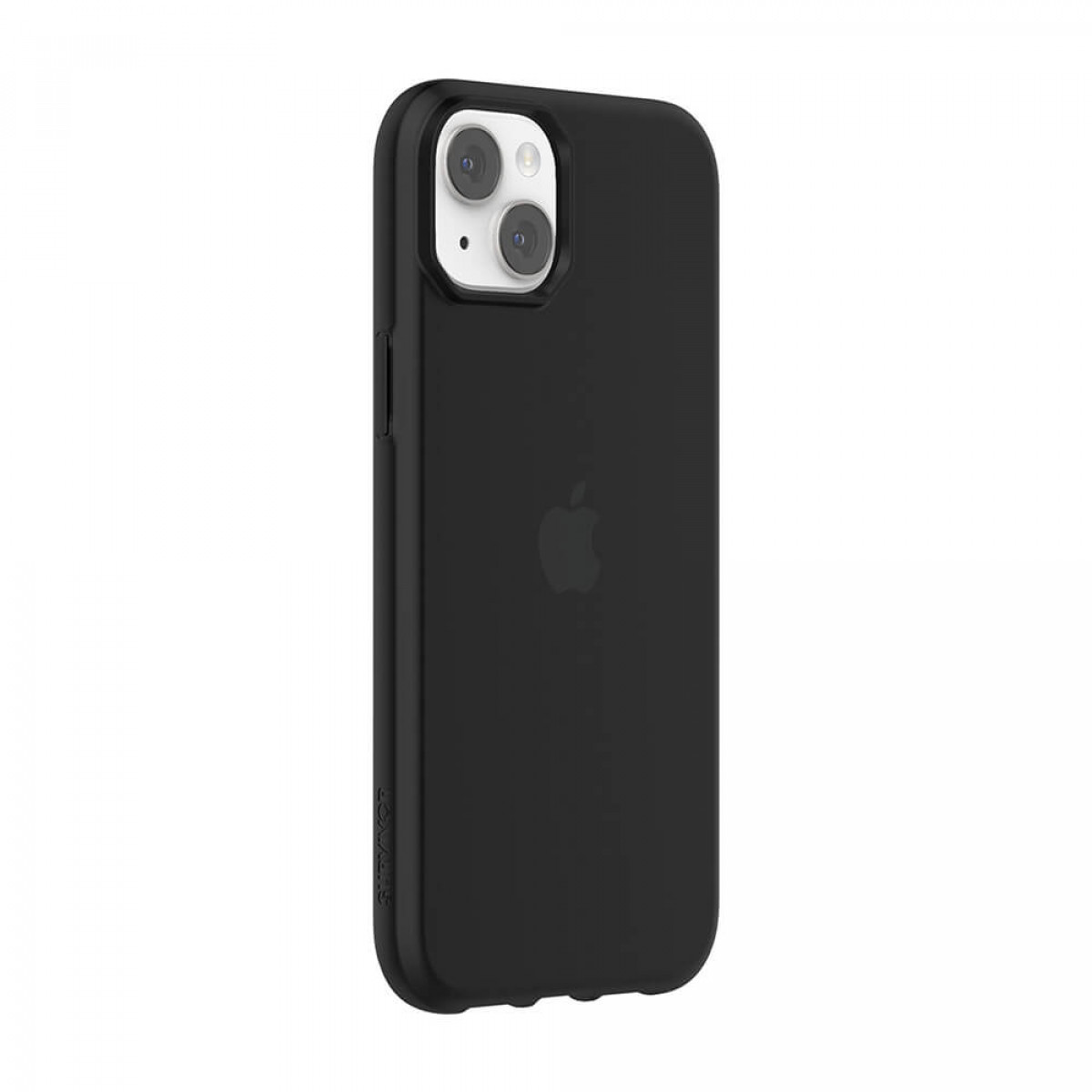 Schwarze iPhone-Hülle mit Kameraausbuchtung und Apple-Logo.