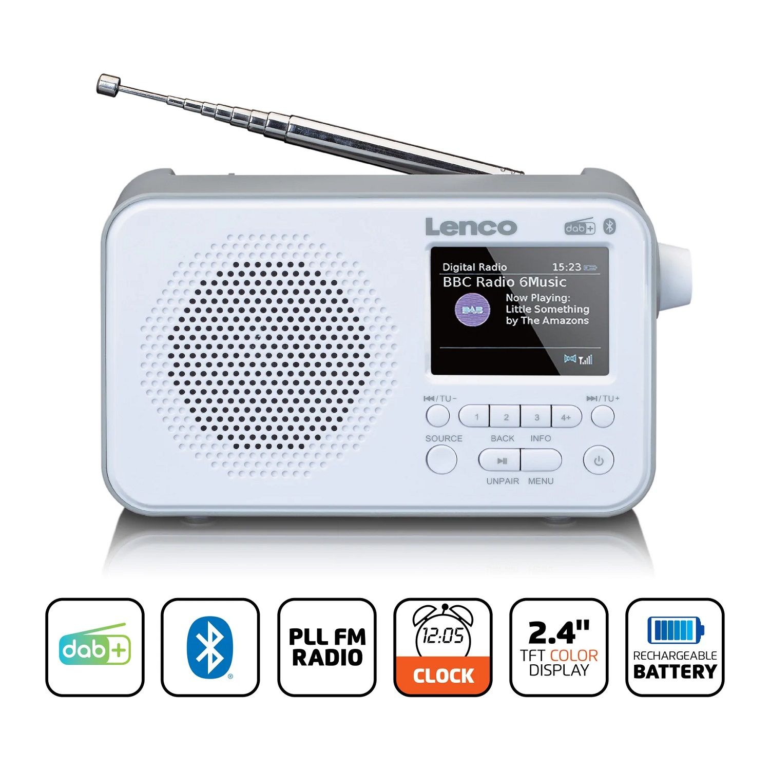 PDR-036 DAB+, Radio/Lautsprecher, PLL AM, DAB+, RDS-Funktion, FM, Bluetooth, mit FM-Radio LENCO weiß DAB, DAB+