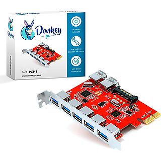 Tarjeta PCIe 5 USB 3.0 - Donkey pc DONKPCIE7P, Roja