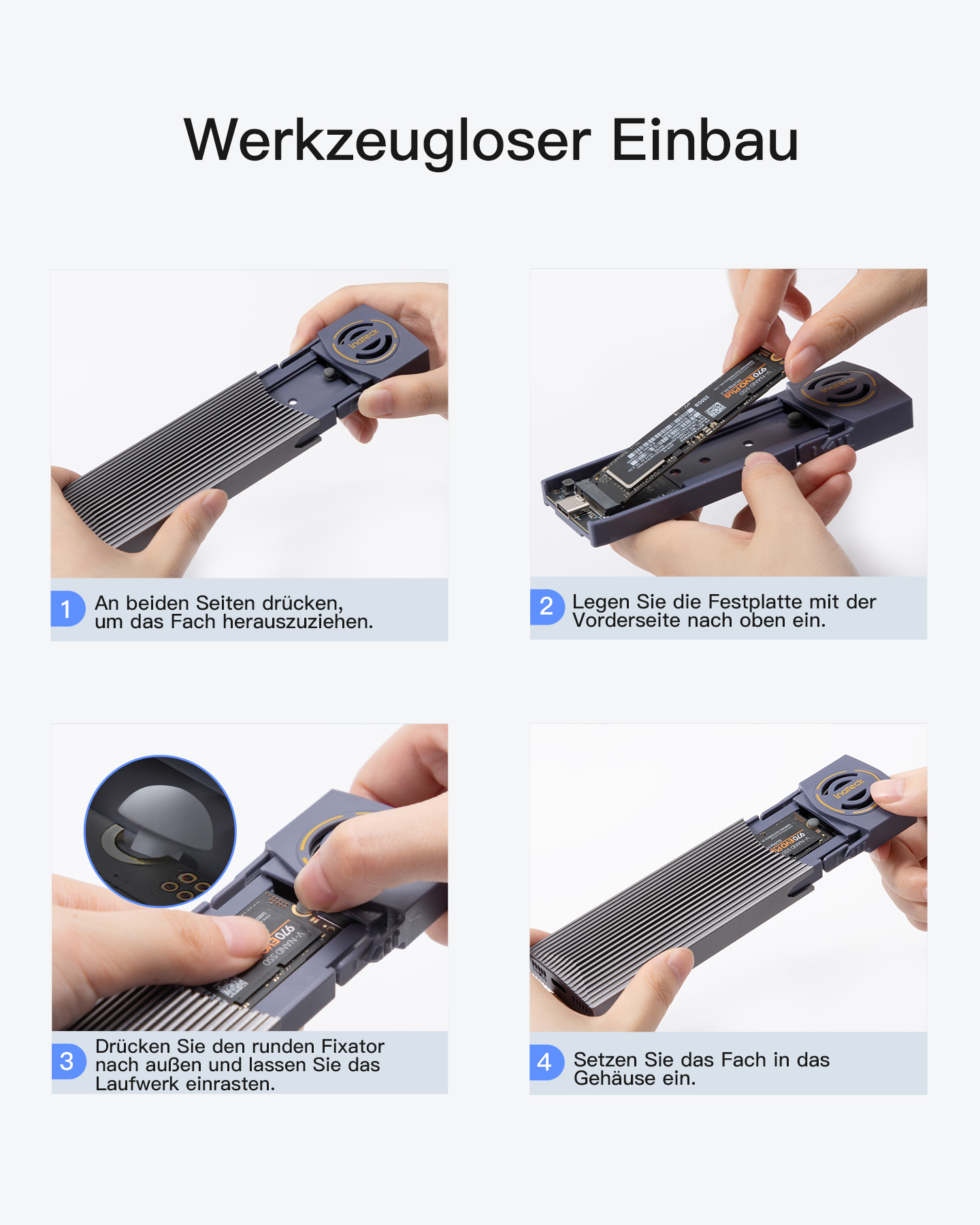 Anleitung zur Installation einer SSD in einem Gerät.