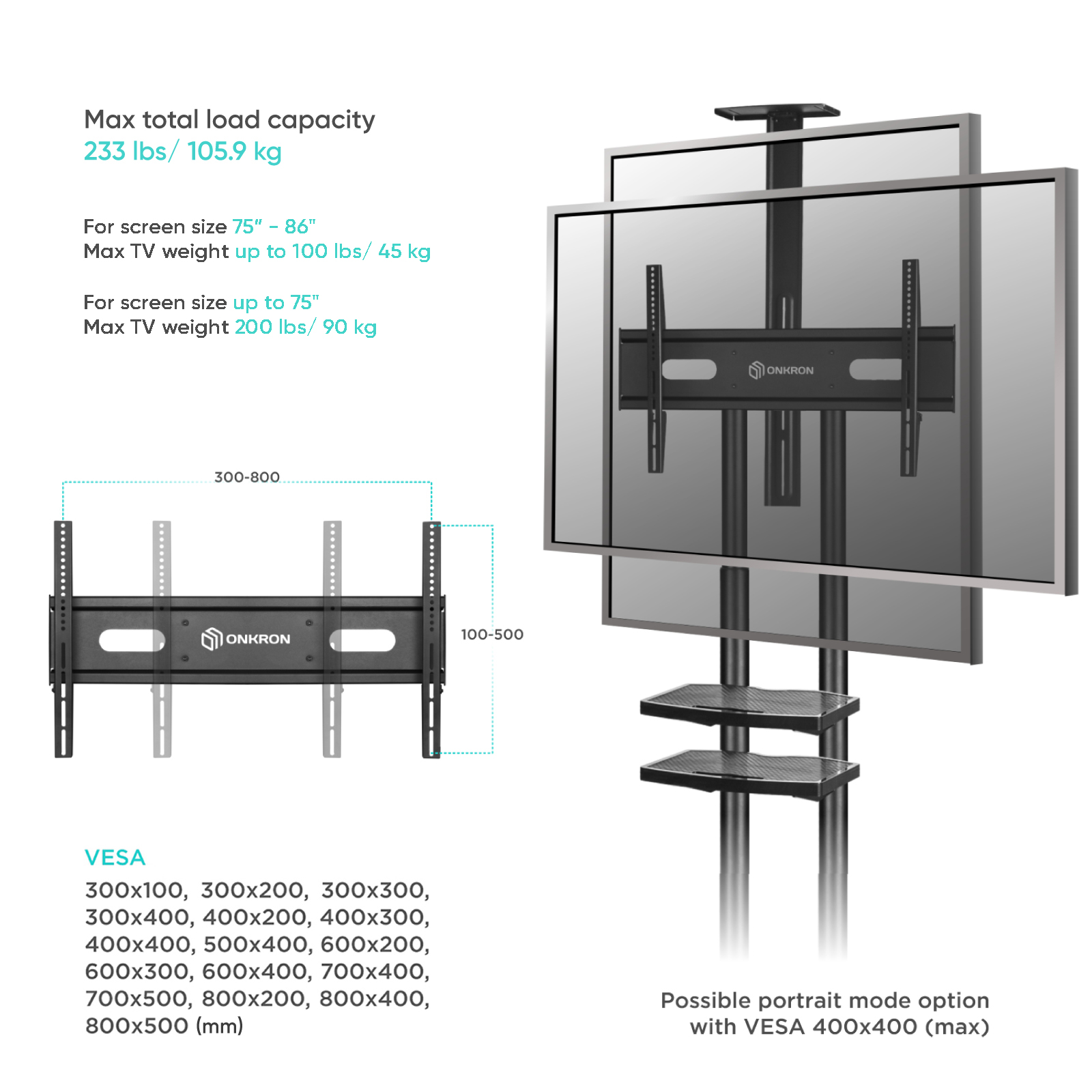 SUPPORTO TV ONKRON TS1881-B 50-86", max 90 kg