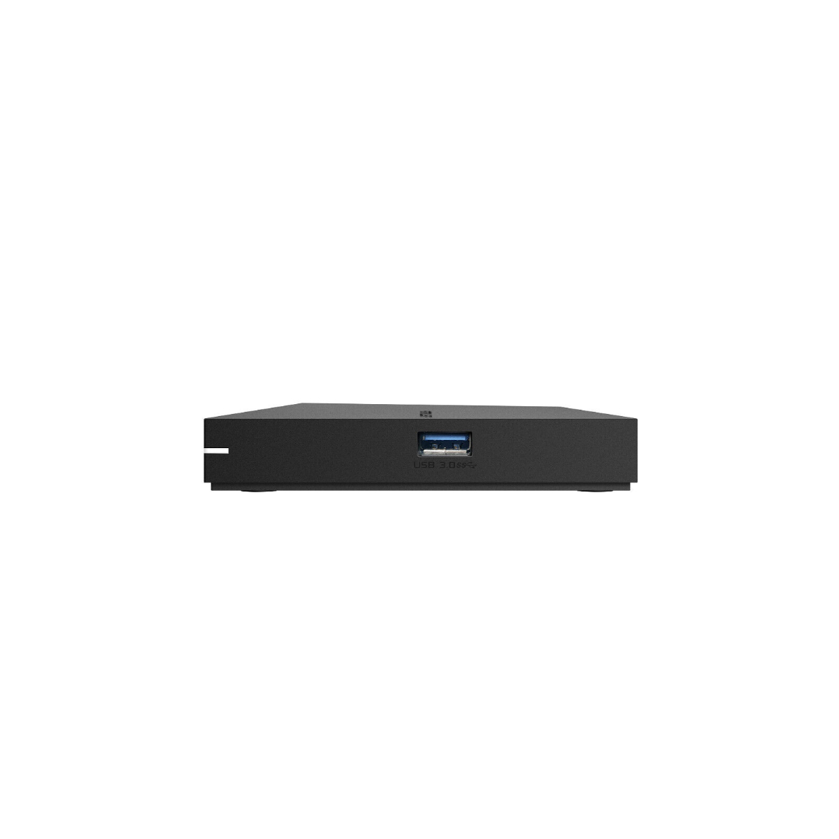 Schwarzes Gerät mit USB 3.0-Anschluss. Das Gerät ist rechteckig und flach.