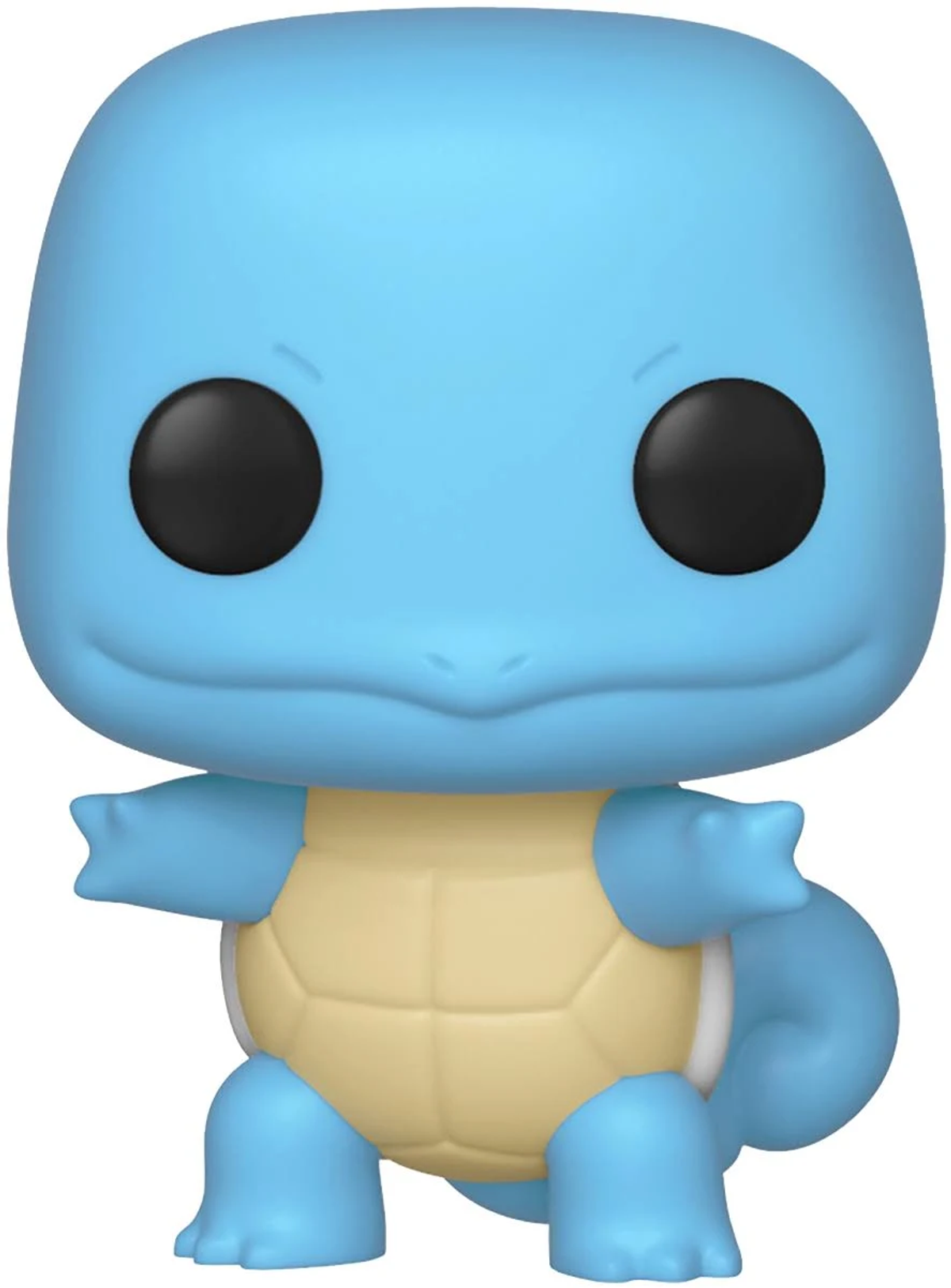 Una figura Funko Pop di Squirtle blu con grandi occhi neri, in piedi con le braccia tese.
