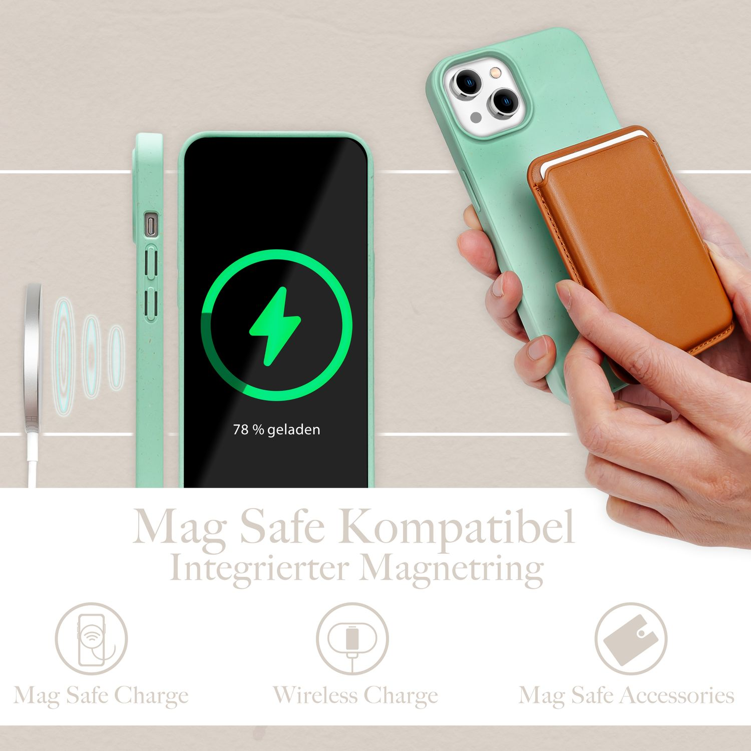 Nachhaltige Plus, Backcover, 14 Türkis Bio Hülle iPhone MagSafe, Apple, NALIA mit