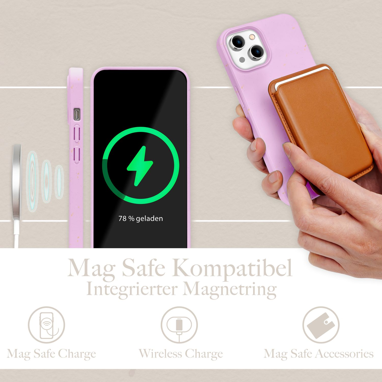 Backcover, Bio Apple, MagSafe, iPhone mit NALIA 14 Lila Hülle Nachhaltige Plus,