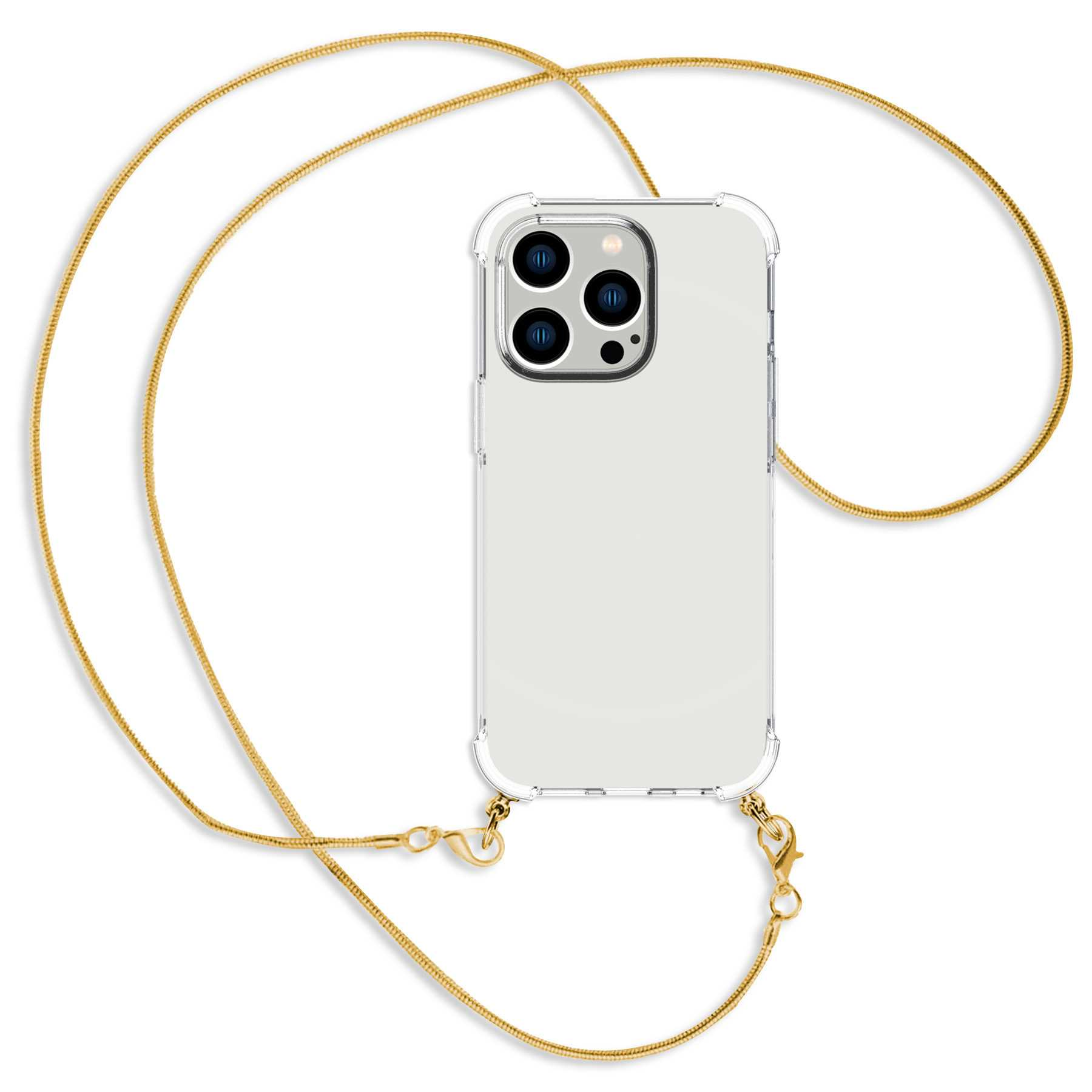 MTB MORE ENERGY Pro, Apple, iPhone Metallkette, Umhänge-Hülle (gold) Snake Kette 14 Backcover, mit