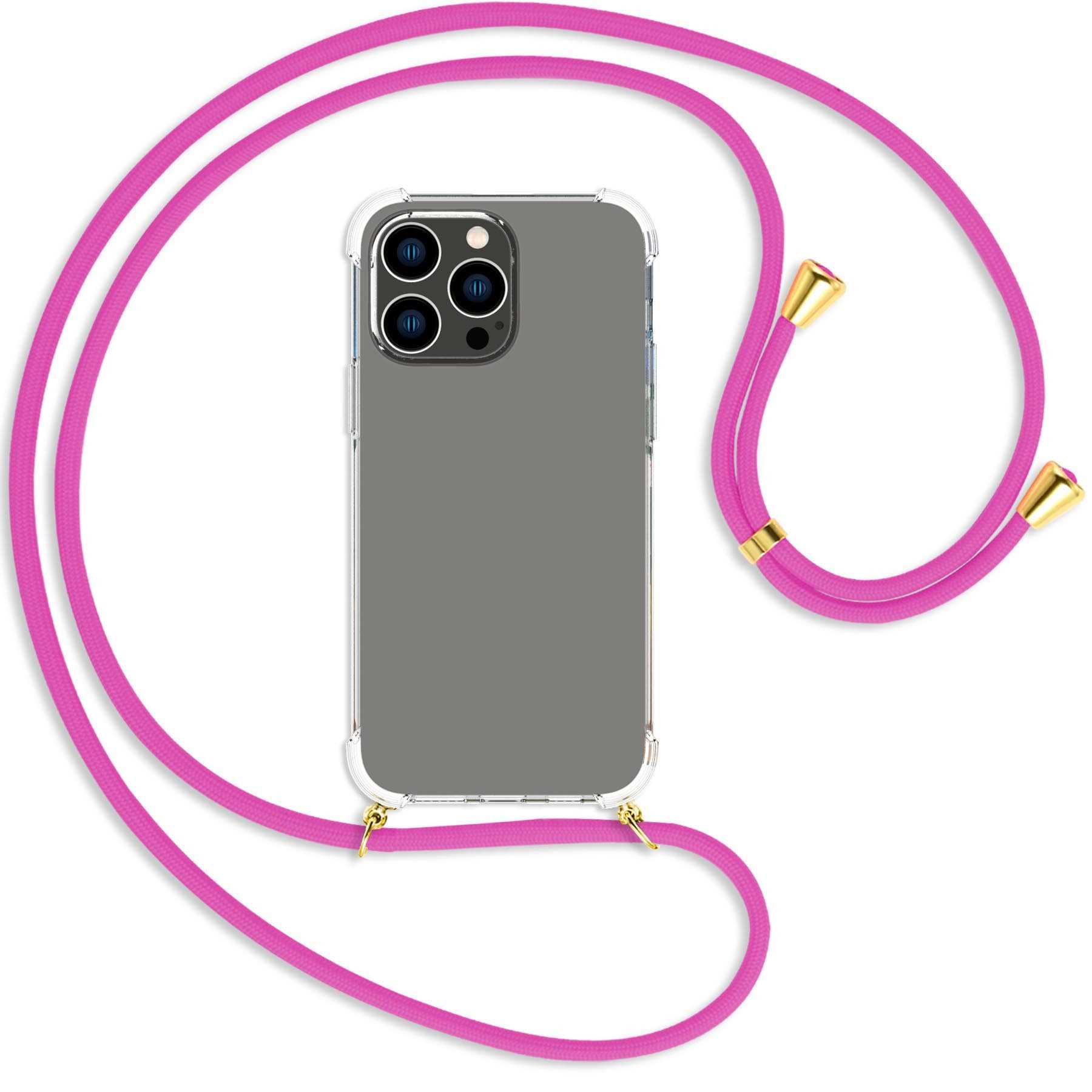 Apple, Hot MTB Pro Max, mit 14 iPhone ENERGY MORE Backcover, Umhänge-Hülle gold Kordel, / Pink