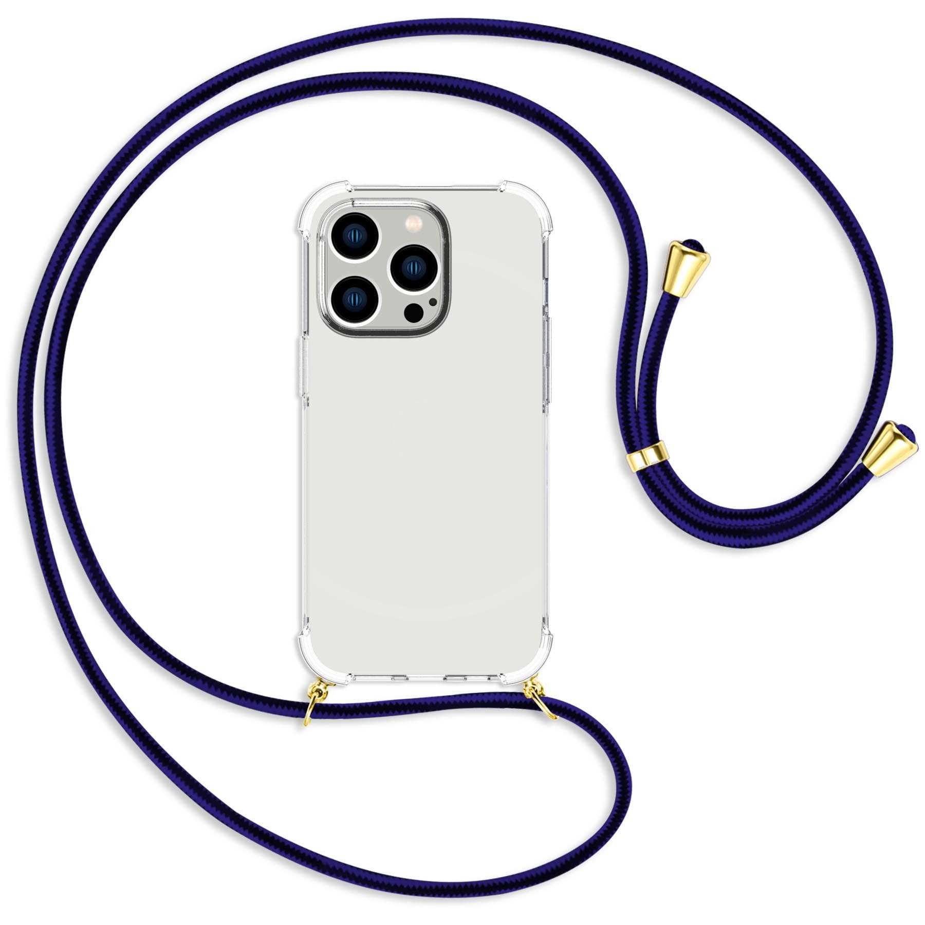 MTB MORE Umhänge-Hülle Kordel, ENERGY Apple, Pro, / mit gold Line iPhone Backcover, 14 Blue