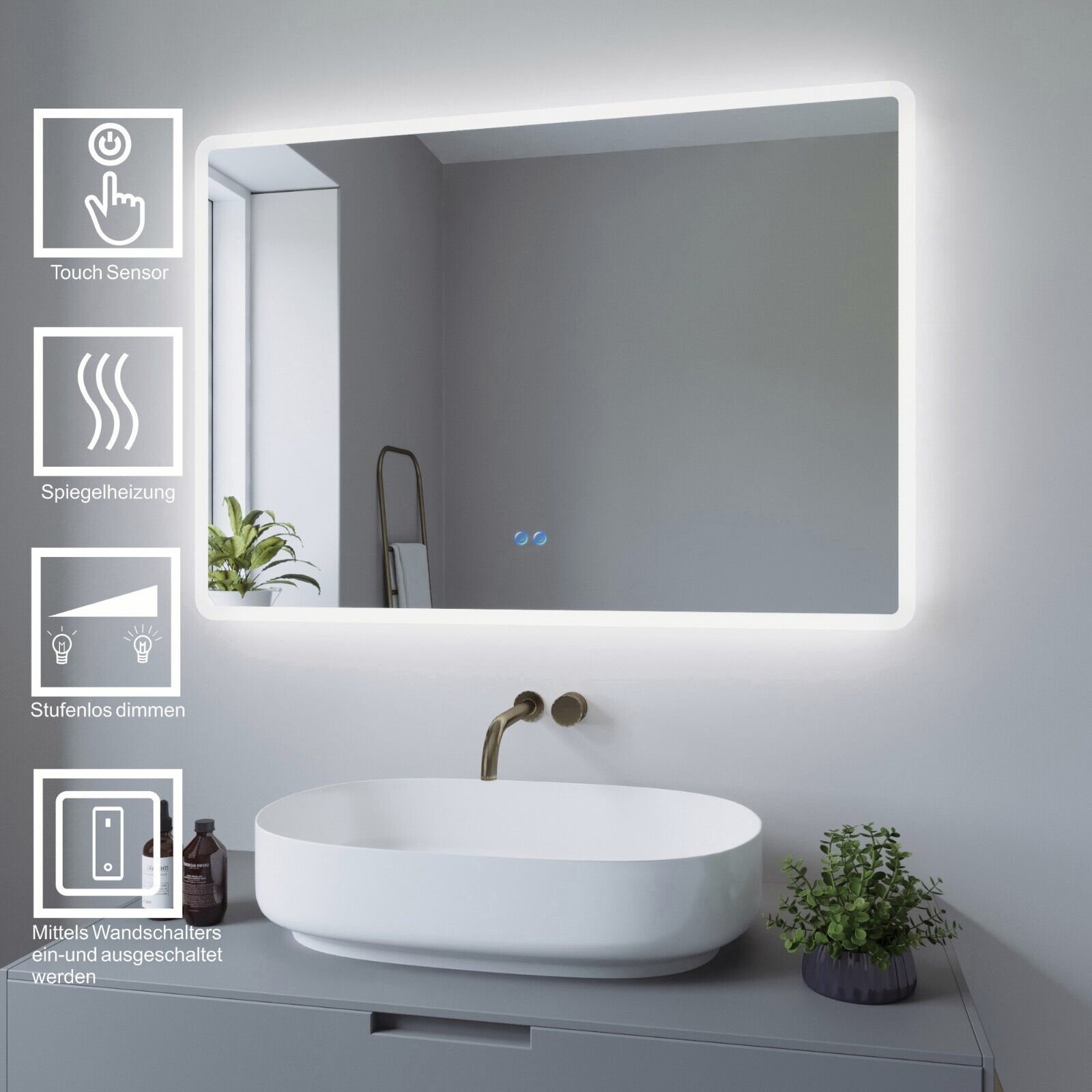 6400K AQUABATOS BORAS-Serie Licht Badspiegel Kaltweiß