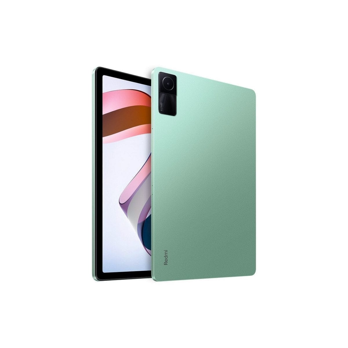 Miętowy tablet z czarnym ekranem. Obok niego leży inny tablet z białym ekranem.