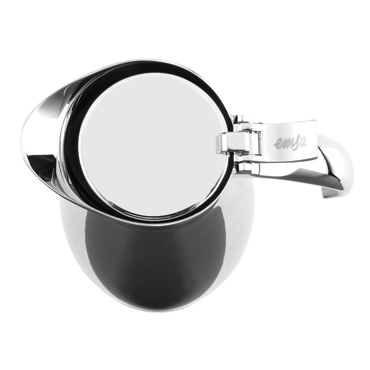 Brocca d'acqua argento e nera con coperchio, manico cromato.