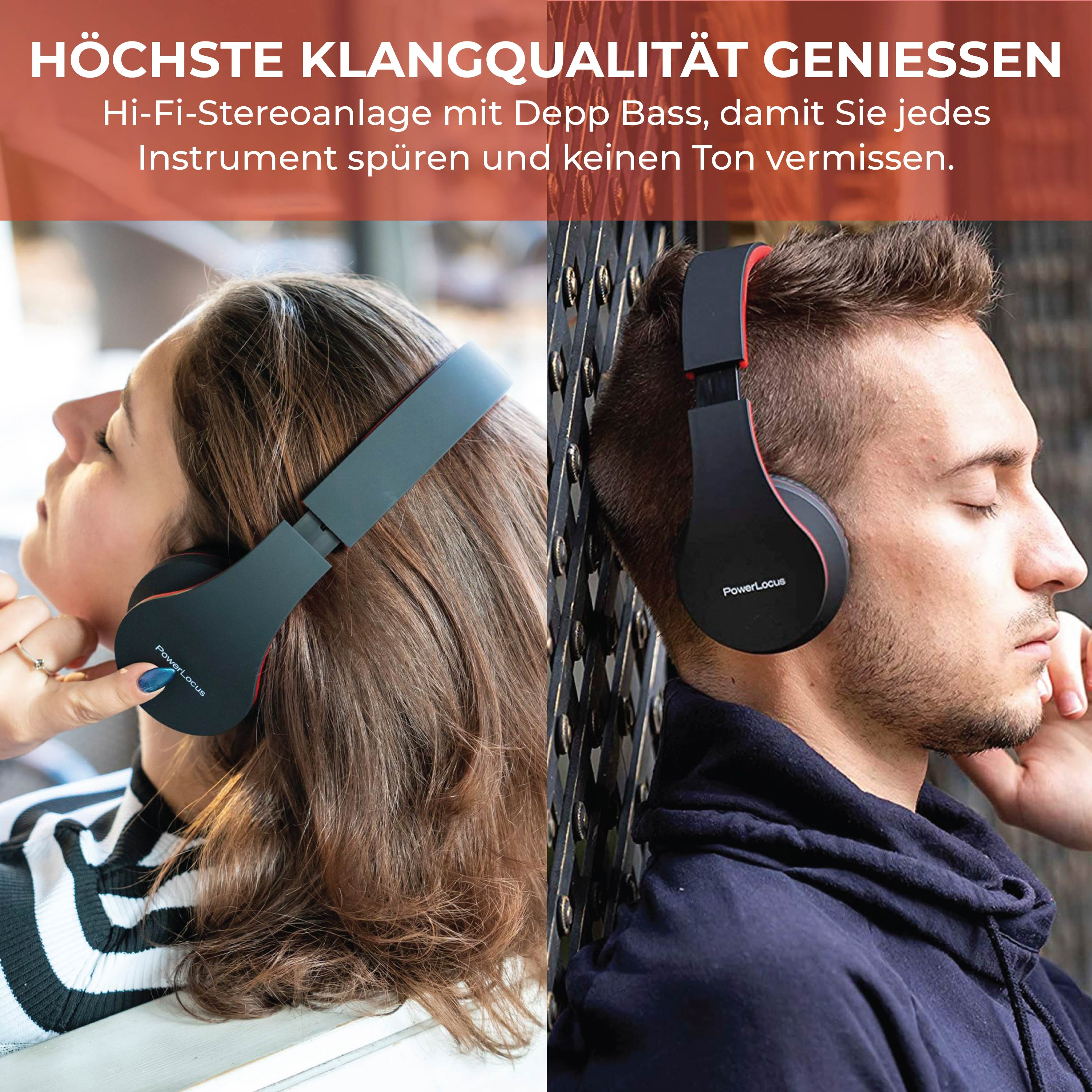 POWERLOCUS Kopfhörer Bluetooth Rot P1, Over-ear