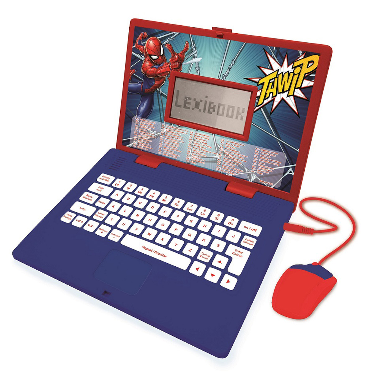 LEXIBOOK Spider-Man Lernlaptop - Zweisprachig Lerncomputer, Englisch) Blau/Rot / (Deutsch