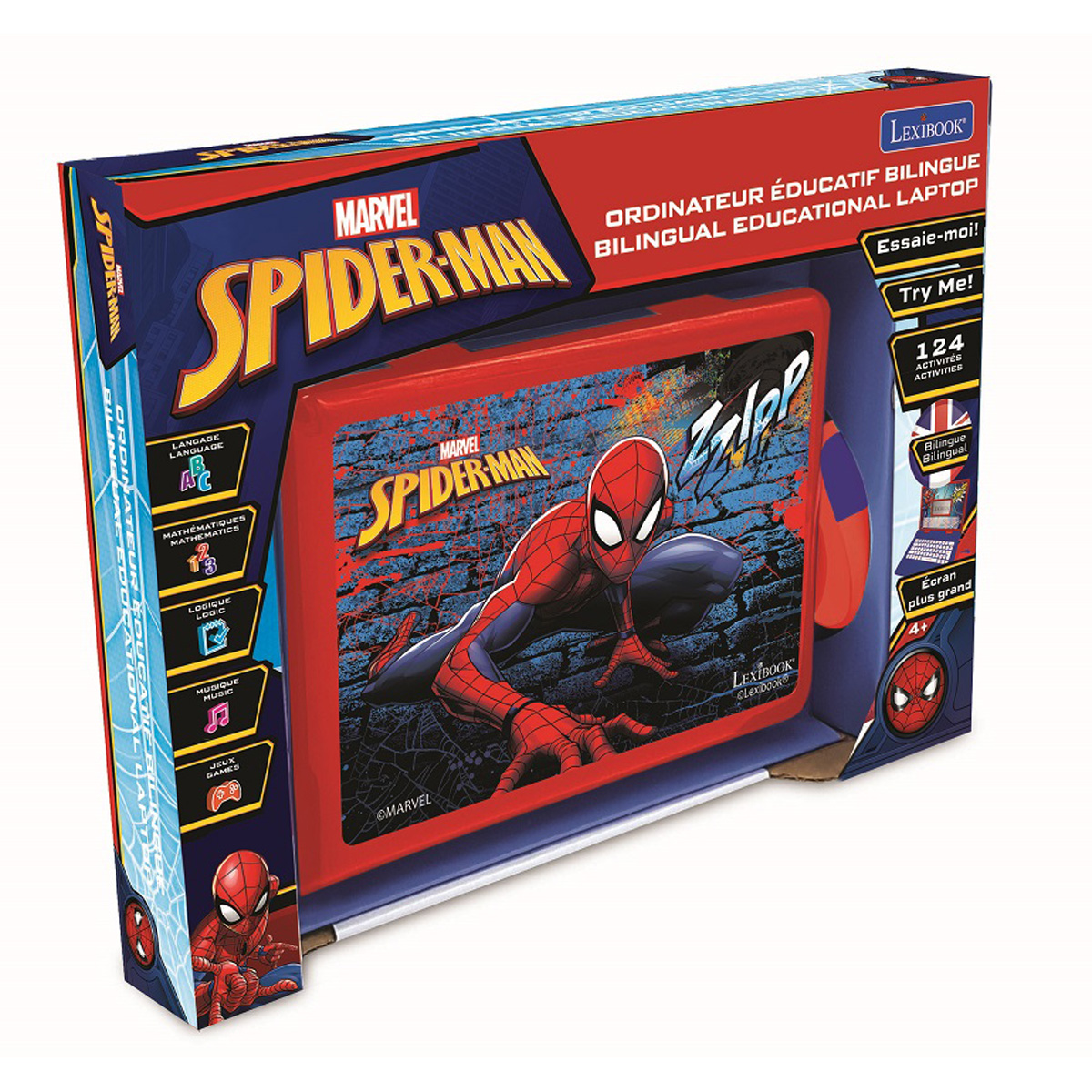 LEXIBOOK Spider-Man - / Lernlaptop Englisch) Lerncomputer, Blau/Rot Zweisprachig (Deutsch
