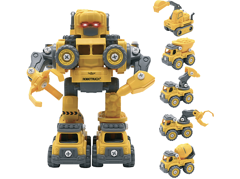 LEXIBOOK ROBOTRUCK 5 in 1 - Roboter Bauset für 1 Roboter bsw 5 Baufahrzeuge Experimentierkasten, Gelb/Grau