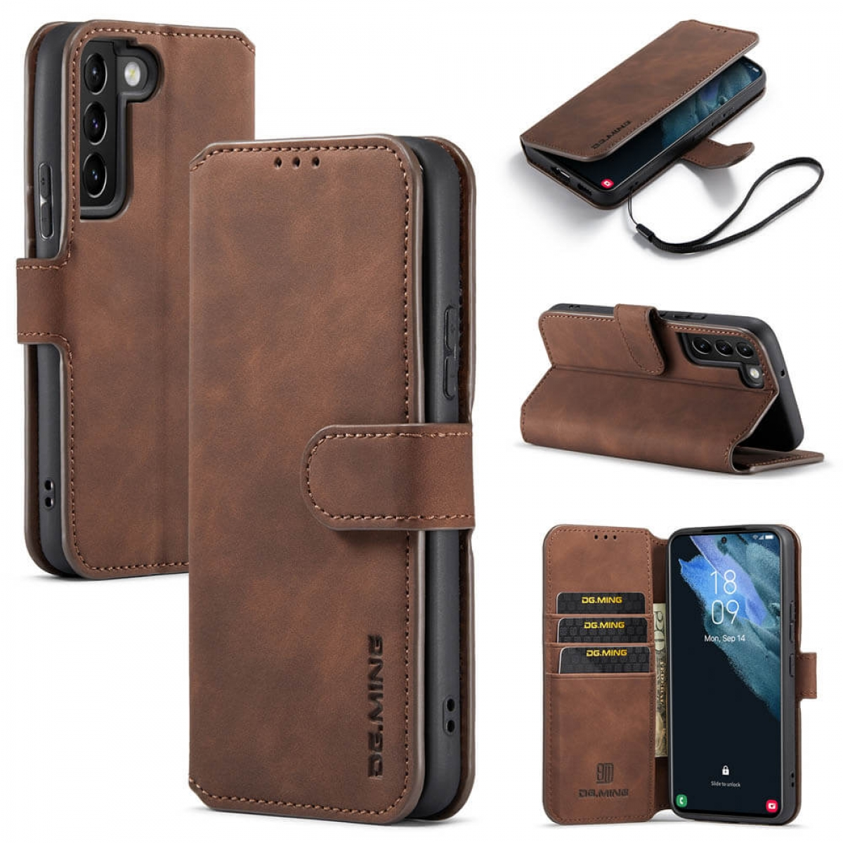 DG MING 3-karten, Bookcover, Samsung, Galaxy S22 Plus, Coffee