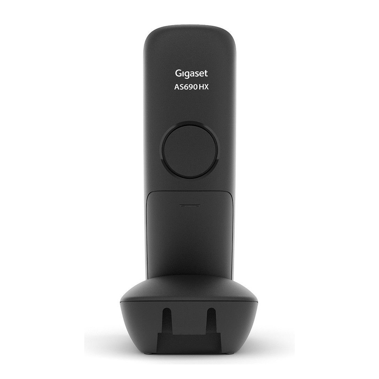 Teléfono negro Gigaset AS690 HX. El teléfono tiene un diseño curvo con base.