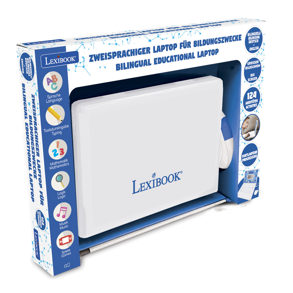 LEXIBOOK Power Kid® - Englisch) Zweisprachig Lernlaptop Lerncomputer, Weiß / (Deutsch