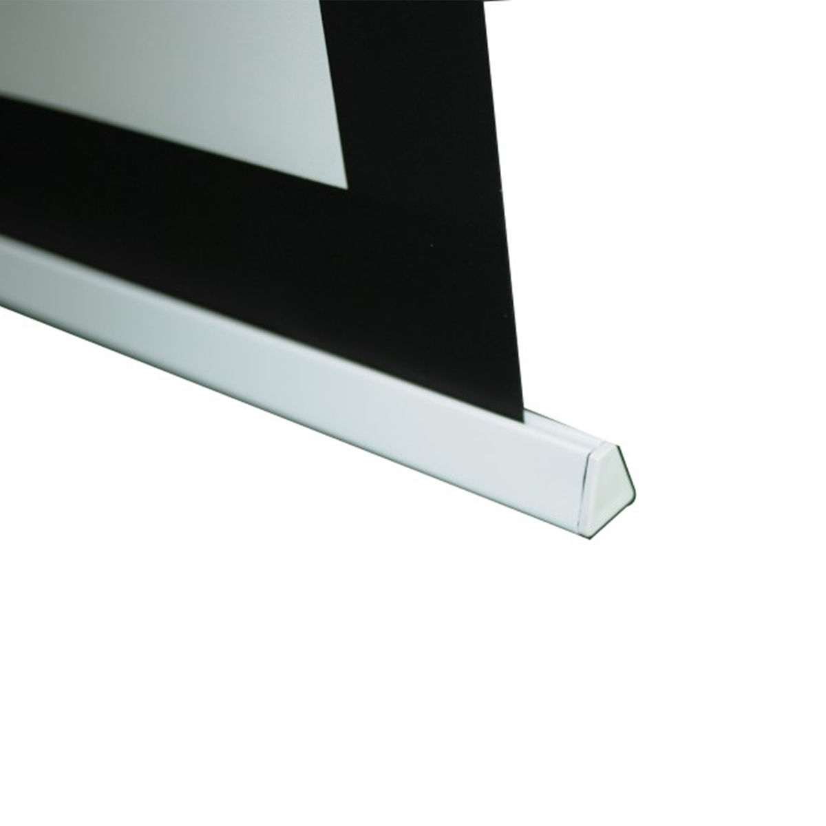 Un bordo metallico bianco con grafica in bianco e nero su sfondo bianco.