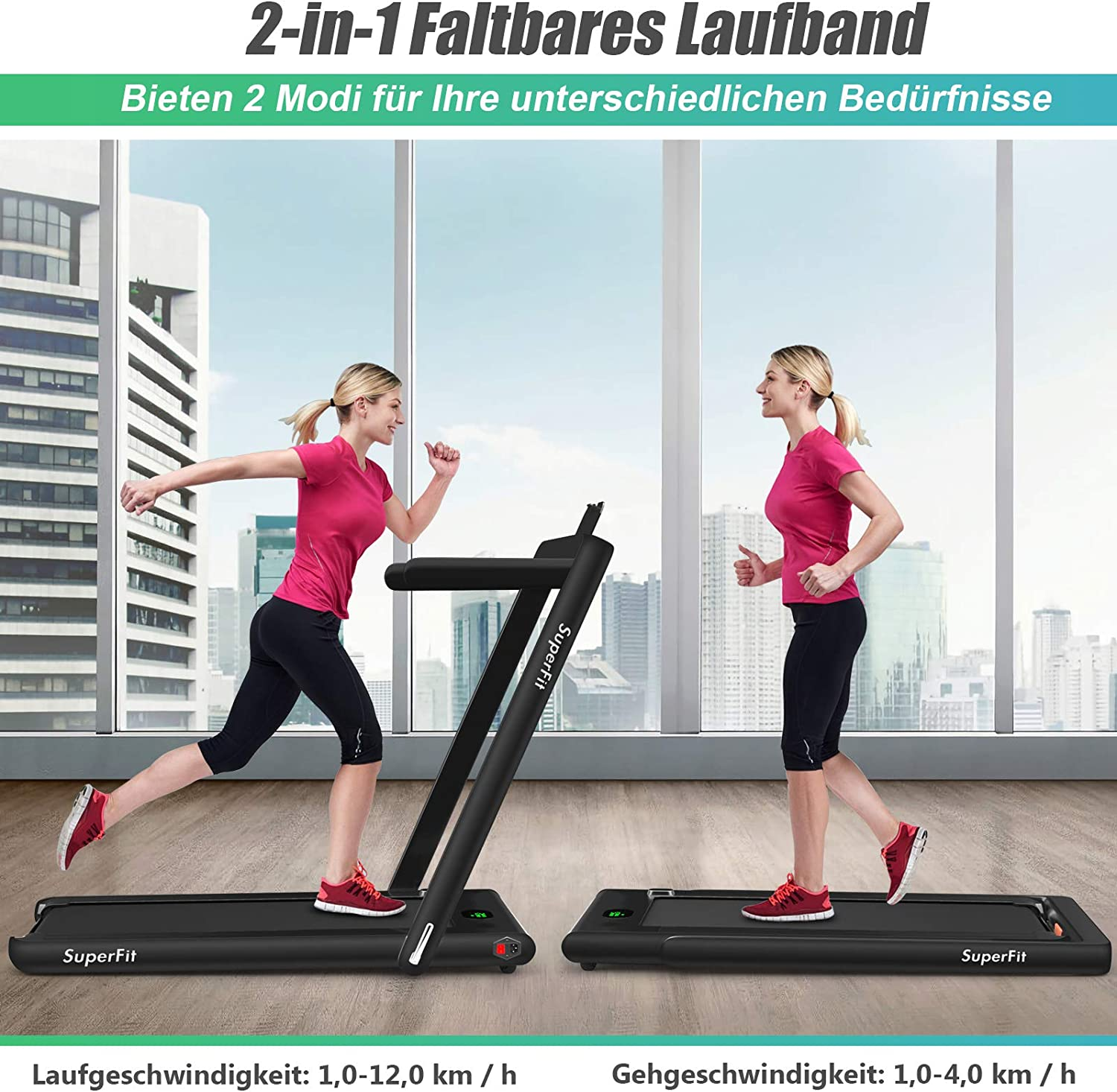 COSTWAY Fitnessgerät Laufband, Schwarz